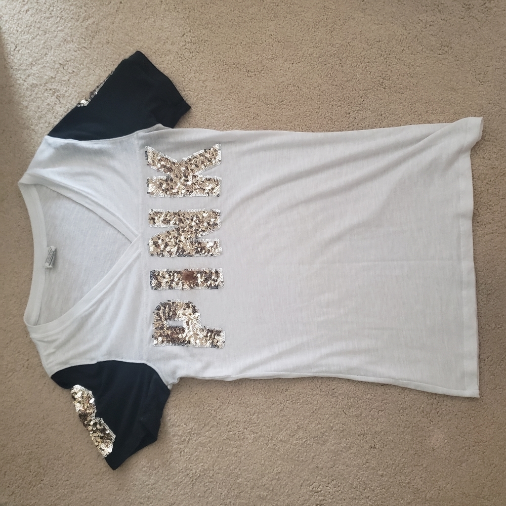VS PINK White Sequin Logo Tee
